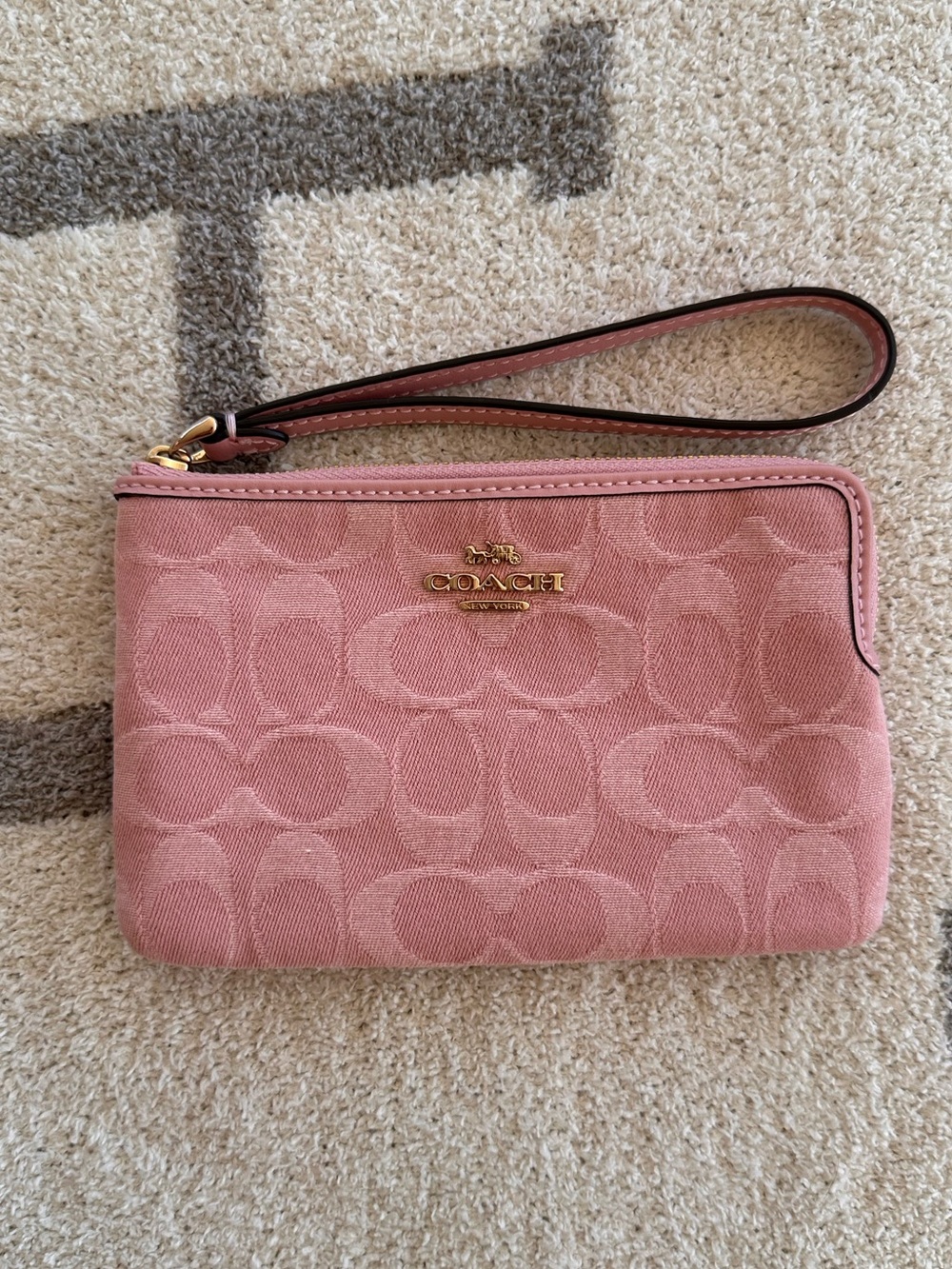 Coach Pink Signature Wristlet pink denim